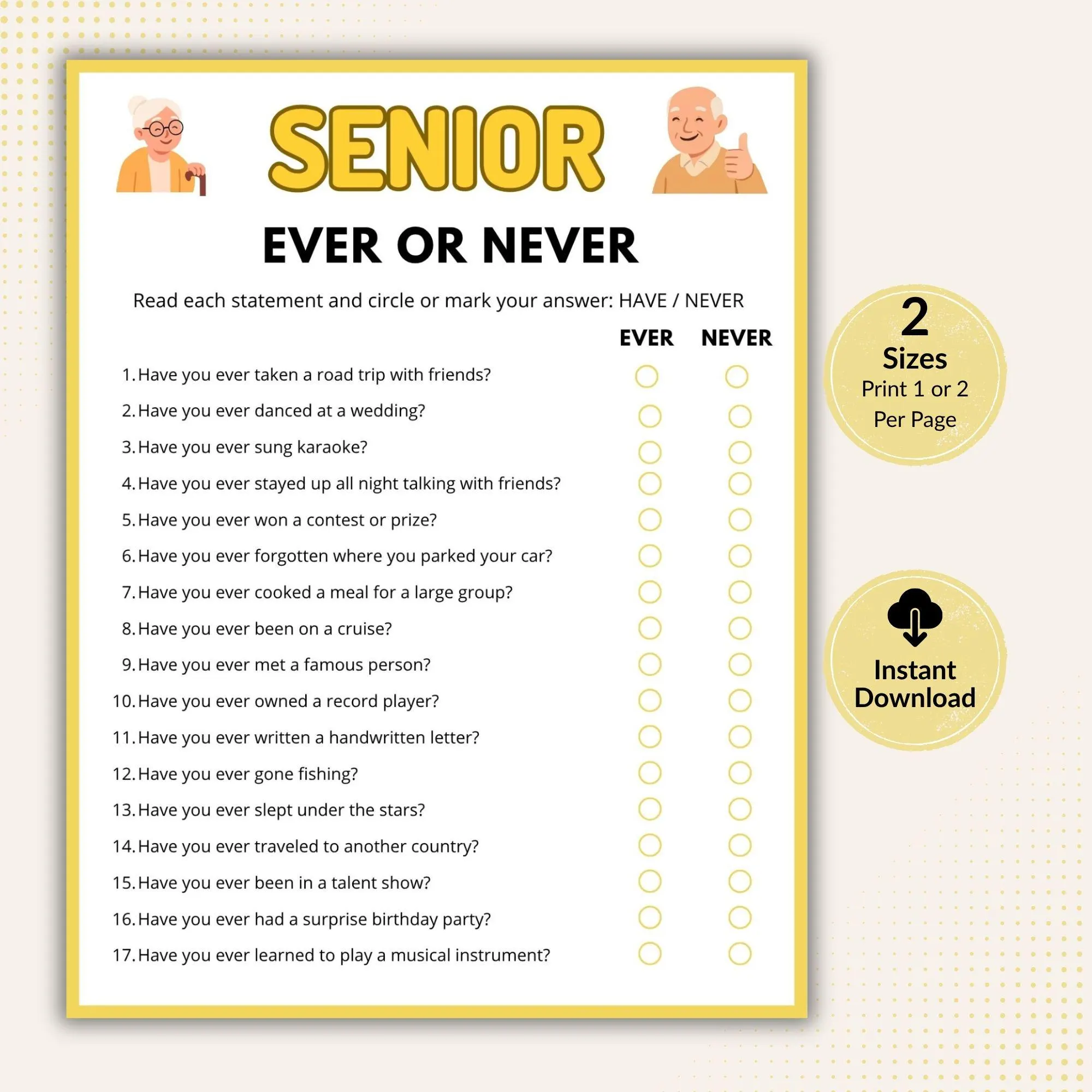 Printable Elderly Conversation Starters