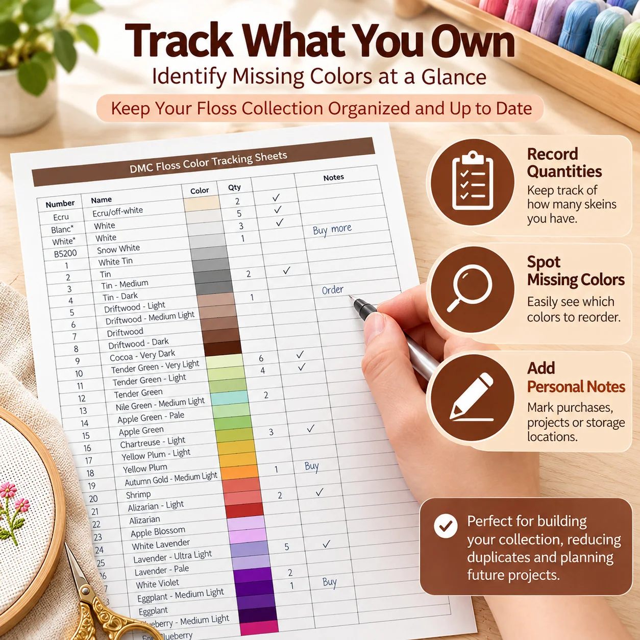 Printable Embroidery Floss Tracker Sheets 500 Colors