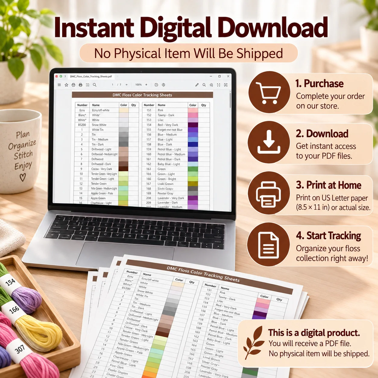 Printable Embroidery Floss Tracker Sheets 500 Colors