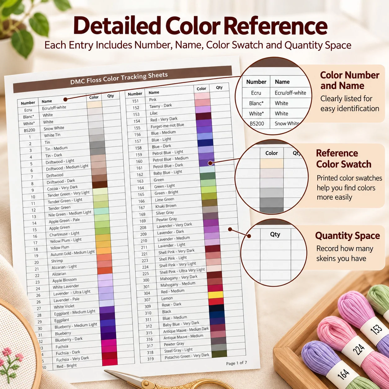 Printable Embroidery Floss Tracker Sheets 500 Colors
