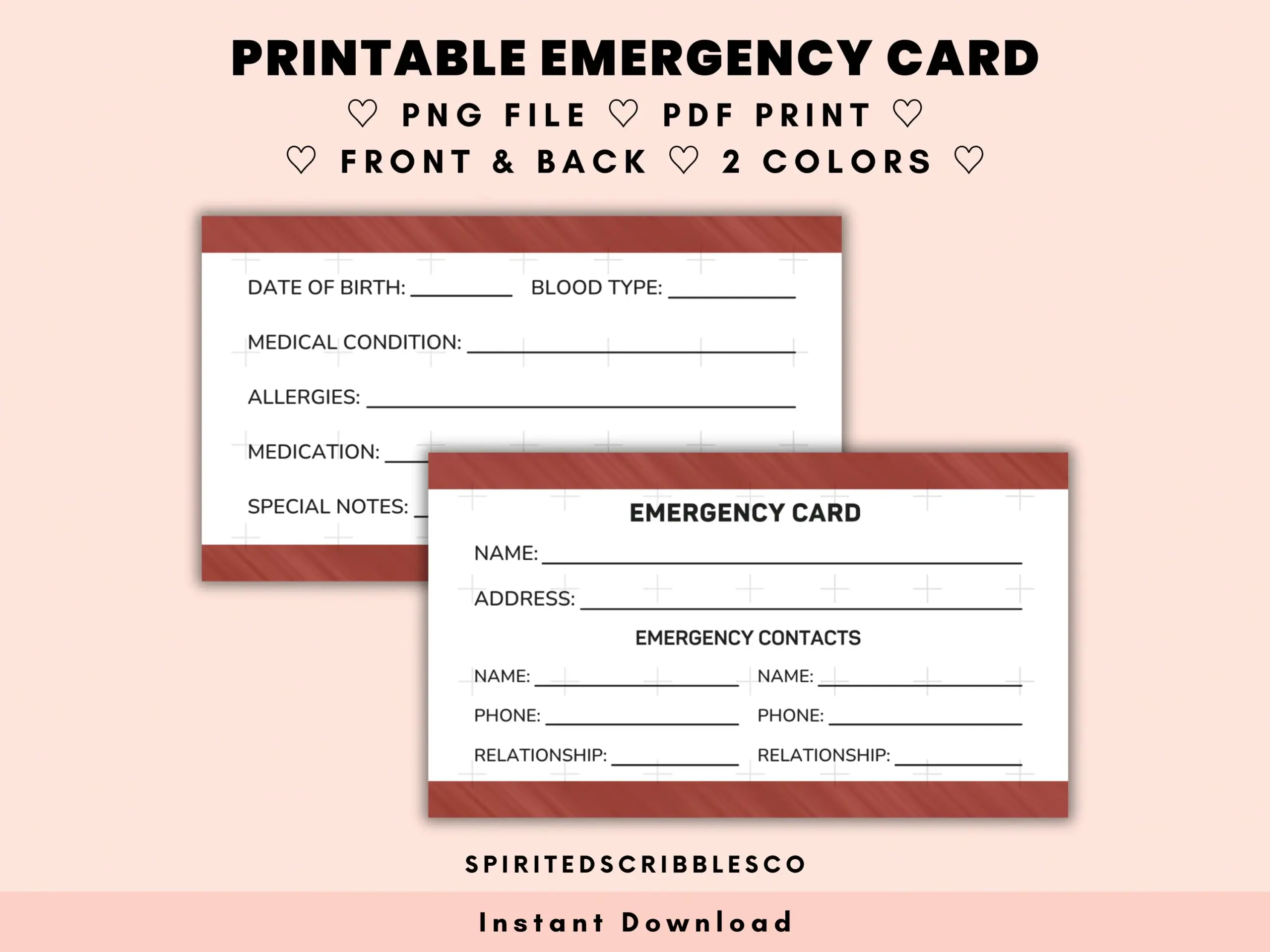 Printable Emergency Card In Case Of