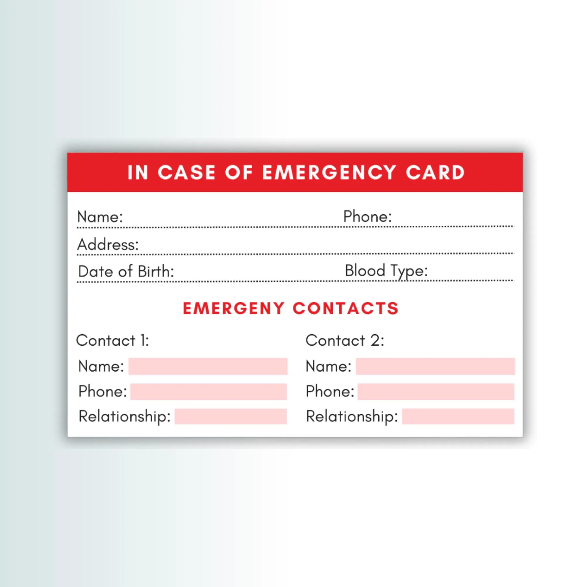 Printable Emergency Contact Cards