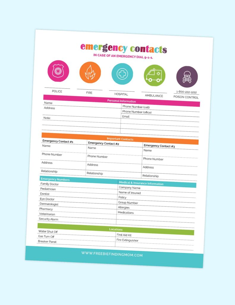 Printable Emergency Contact Form
