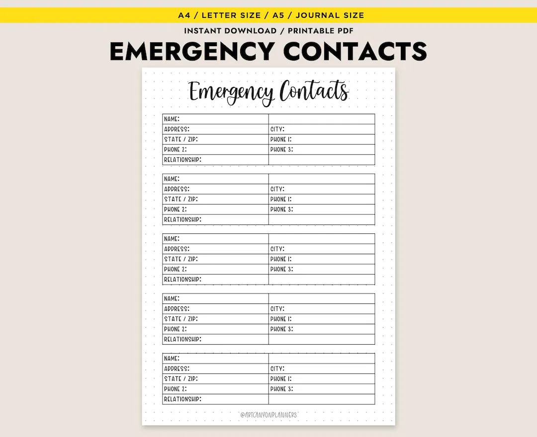 Printable Emergency Contacts List Pdf