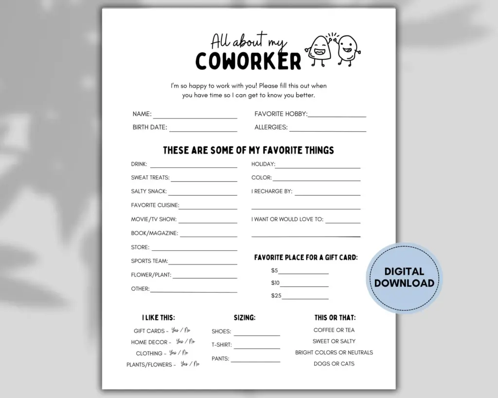 Printable Employee Favorites List