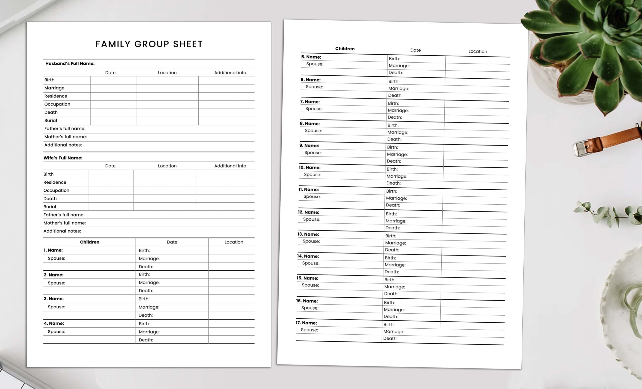 Printable Family Group Sheet Up To 17 Children A4 Us Letter Pdf Jpg