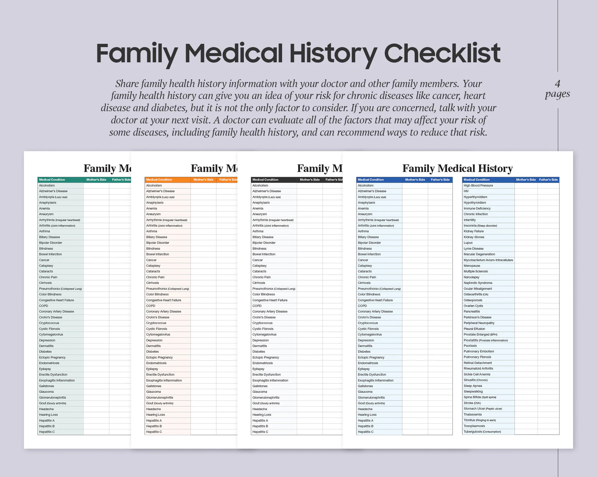 Printable Family Medical History