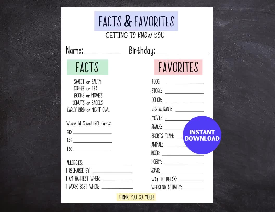 Printable Get To Know You Questionnaire