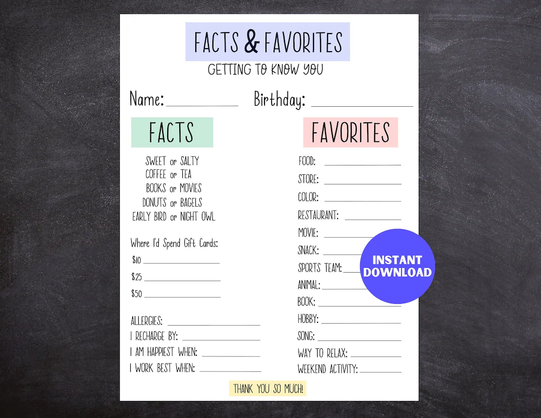 Printable Get To Know You Questionnaire