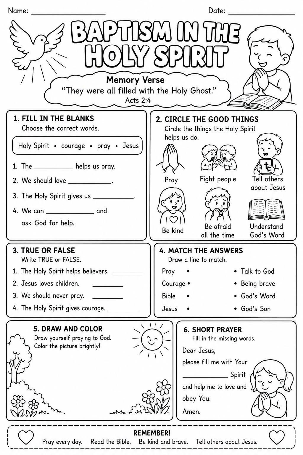 Printable Holy Spirit Worksheets