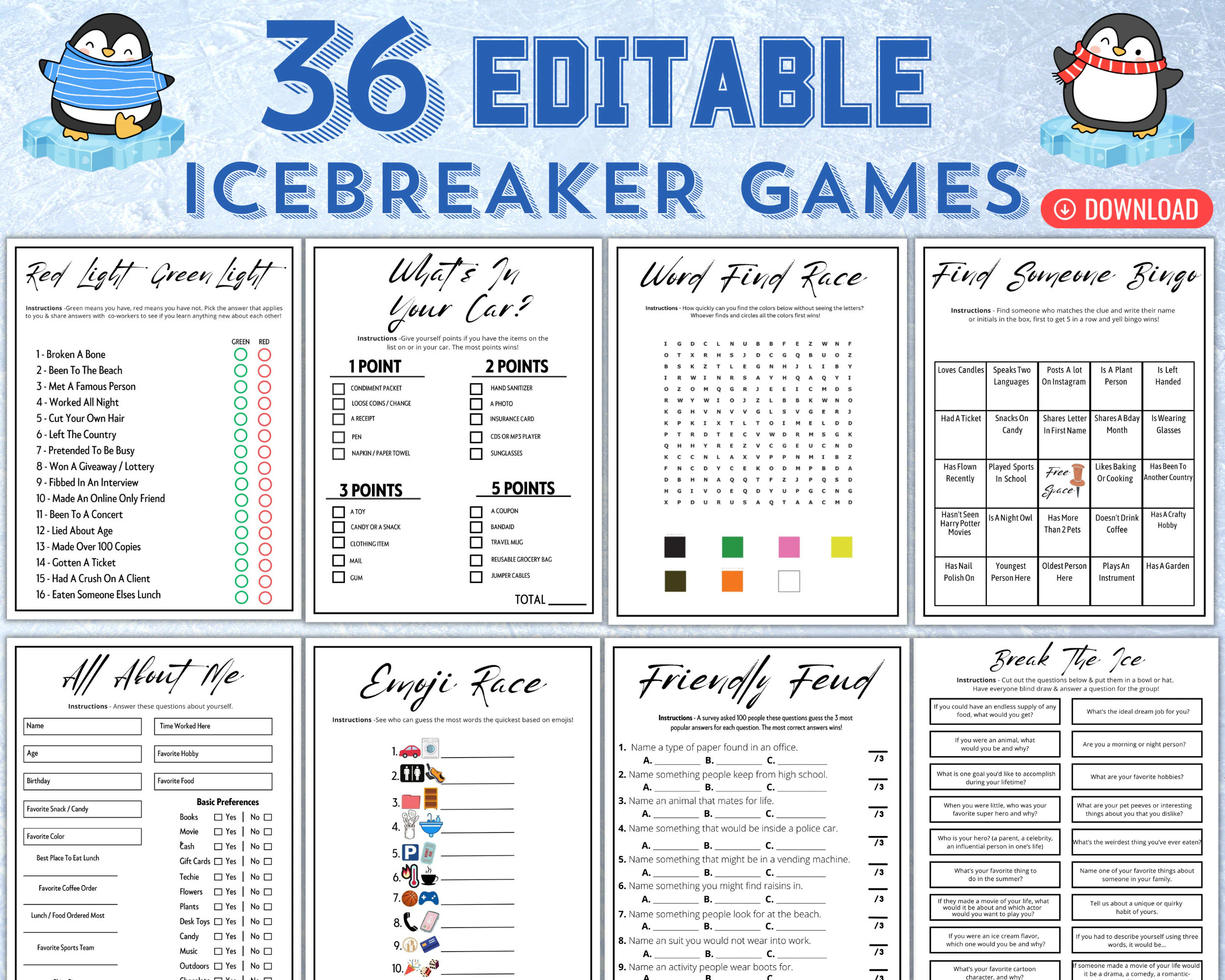 Printable Icebreaker Games Social Group