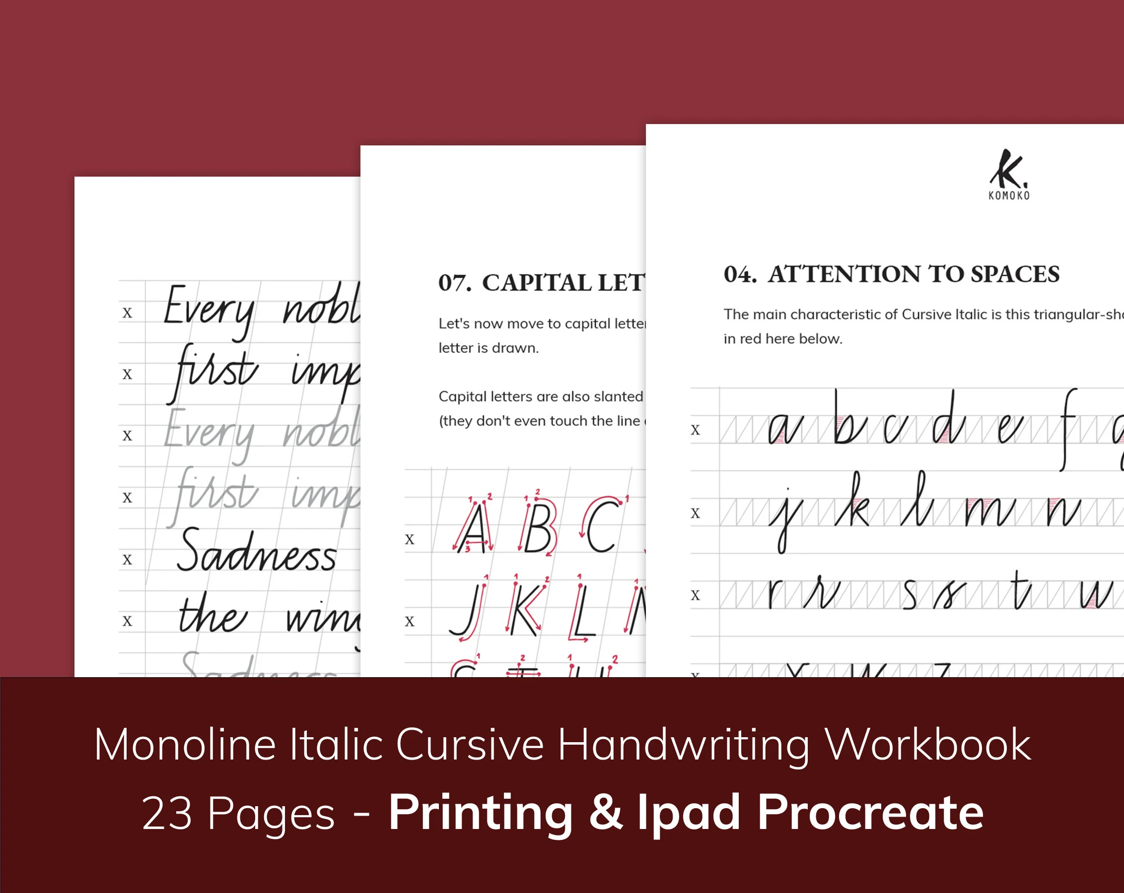 Printable Italic Monoline Cursive
