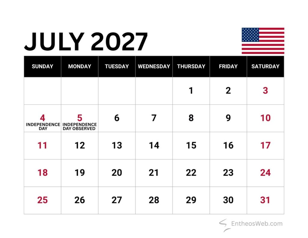 Printable July Calendars With Holidays