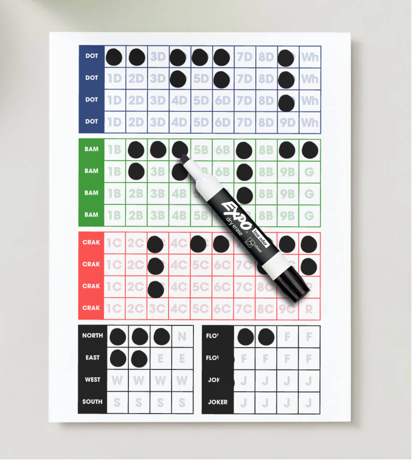 Printable Mahjong Discarded Tile Tracker