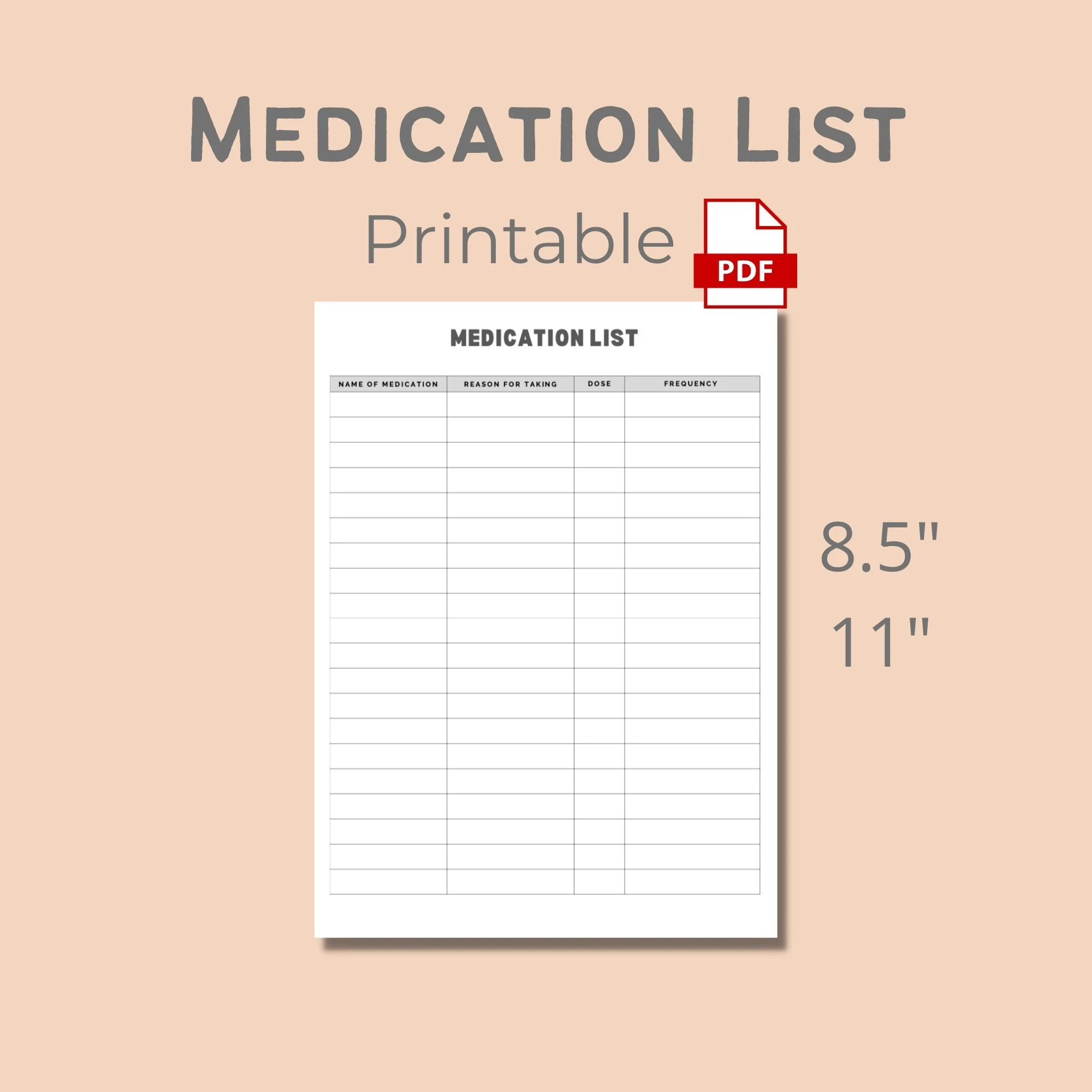 Printable Medication List Medication