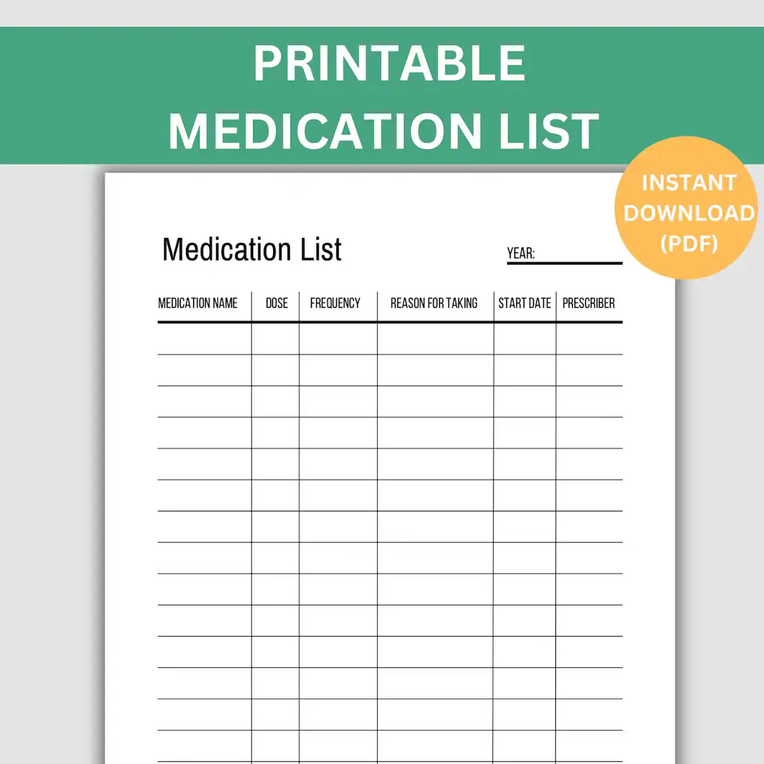 Printable Medication List Template Track