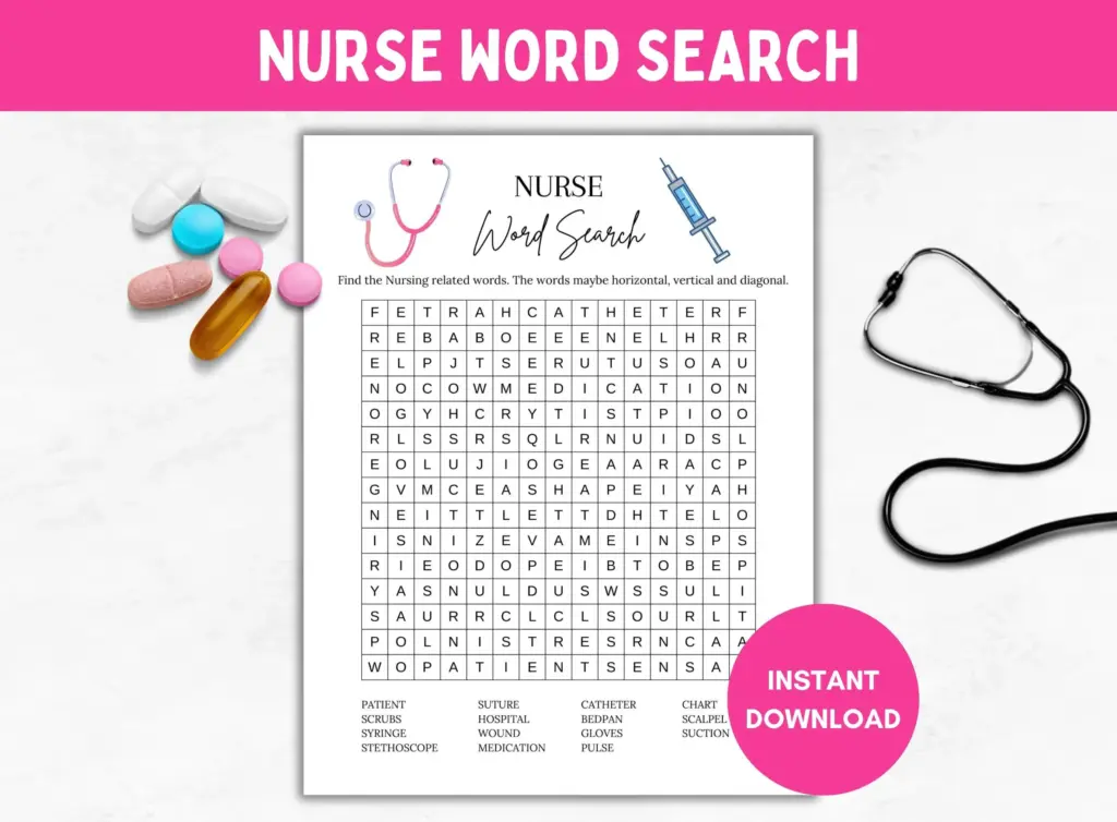 Printable Nurse Word Search Nursing