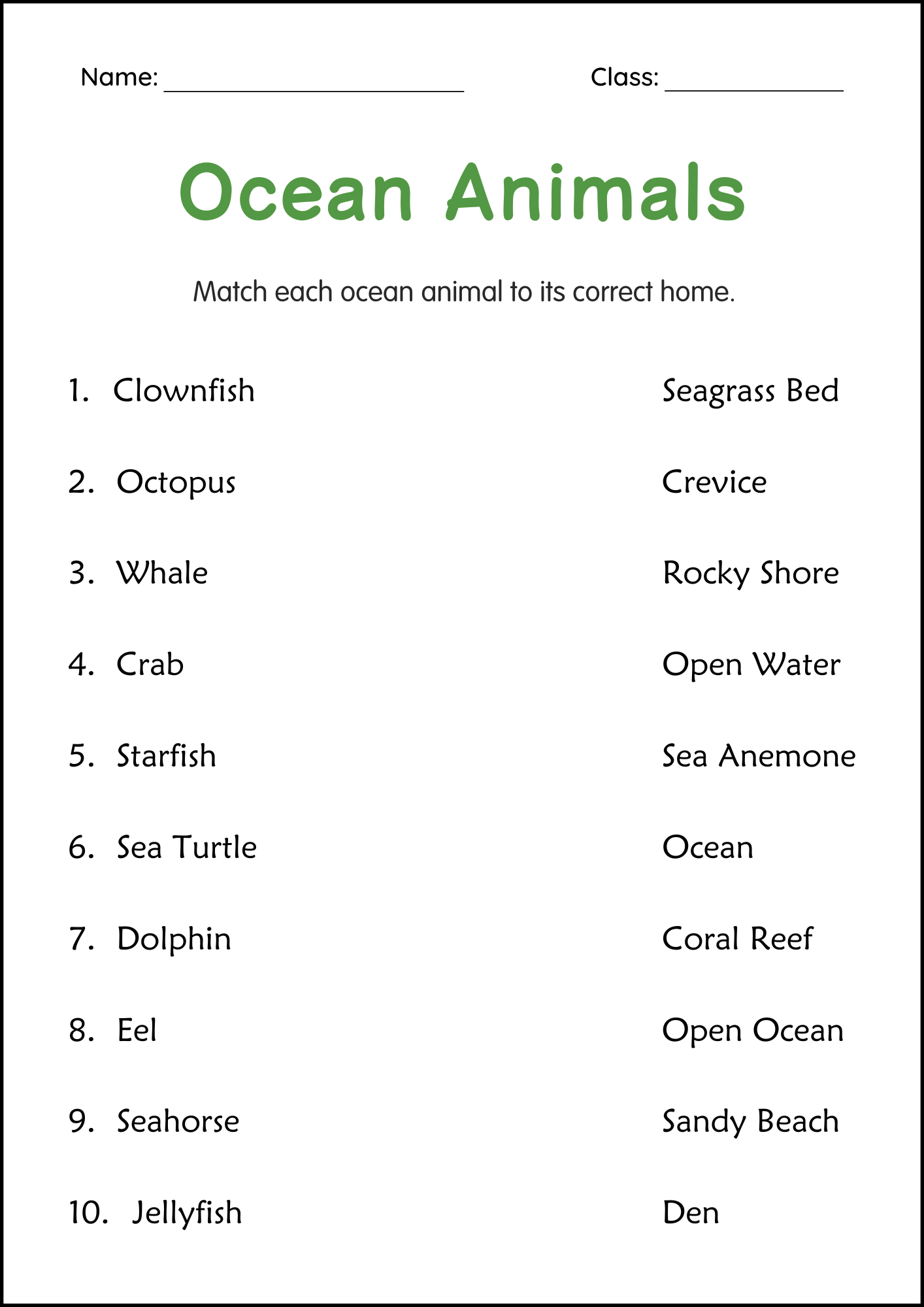 Printable Ocean Animals Activity Worksheets For Grade 2 3 4 Sea Animals 13419585
