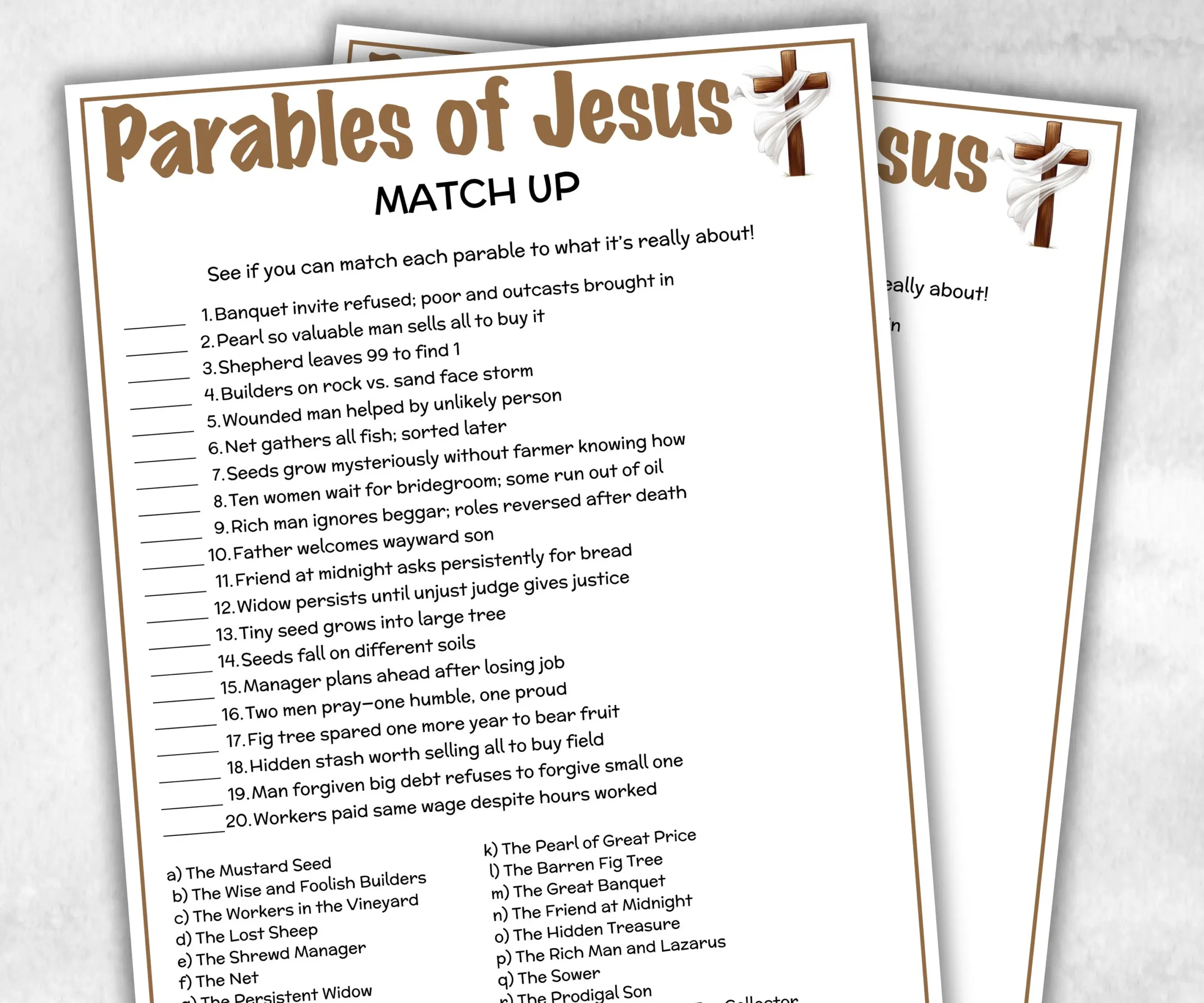 Printable Parables Of Jesus Match Up For Printable Parables Of Jesus Match Up For