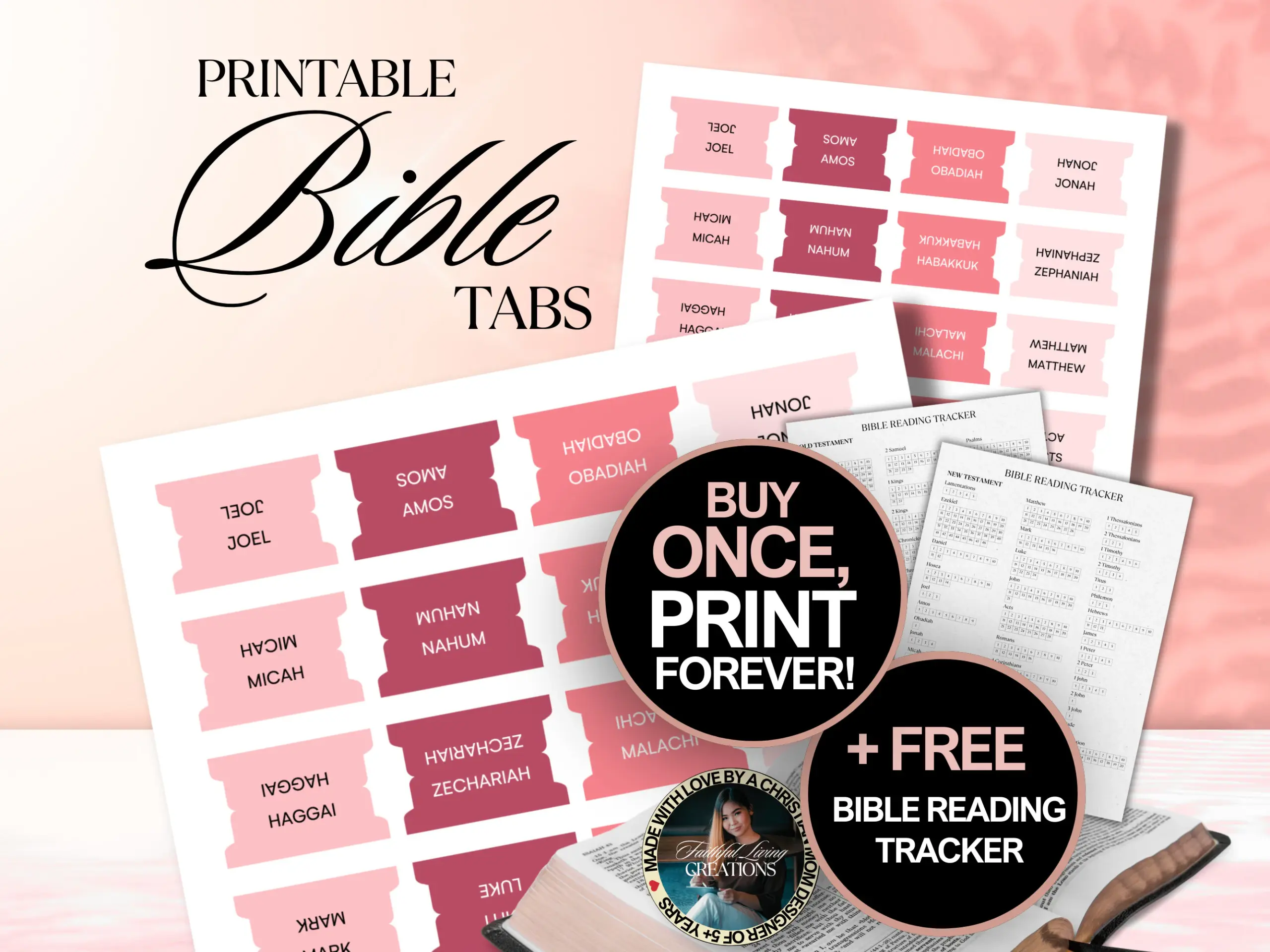 Printable Pink Bible Tabs Minimalist