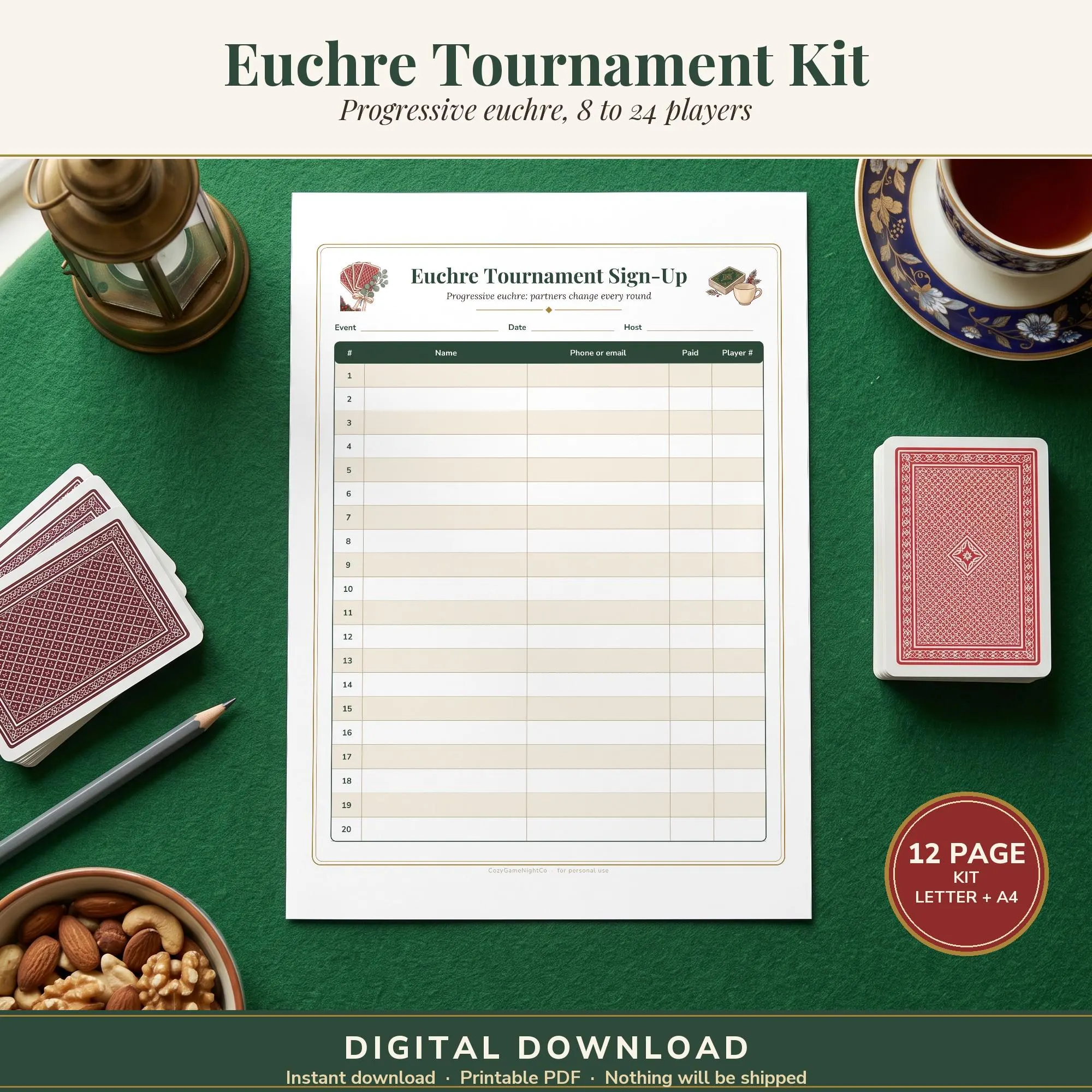 Printable Progressive Euchre Score Card