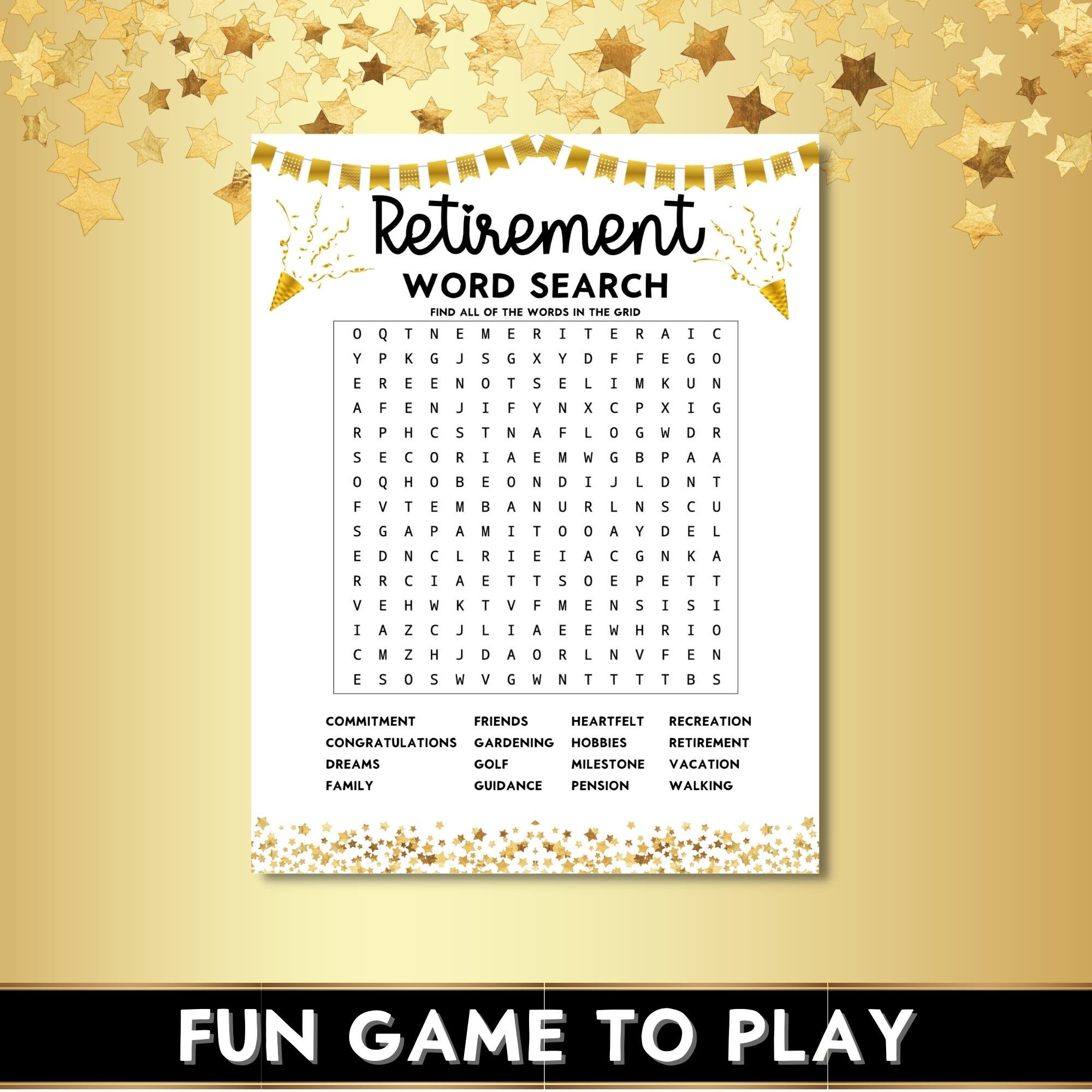 Printable Retirement Party Word Search Printable Retirement Party Word Search