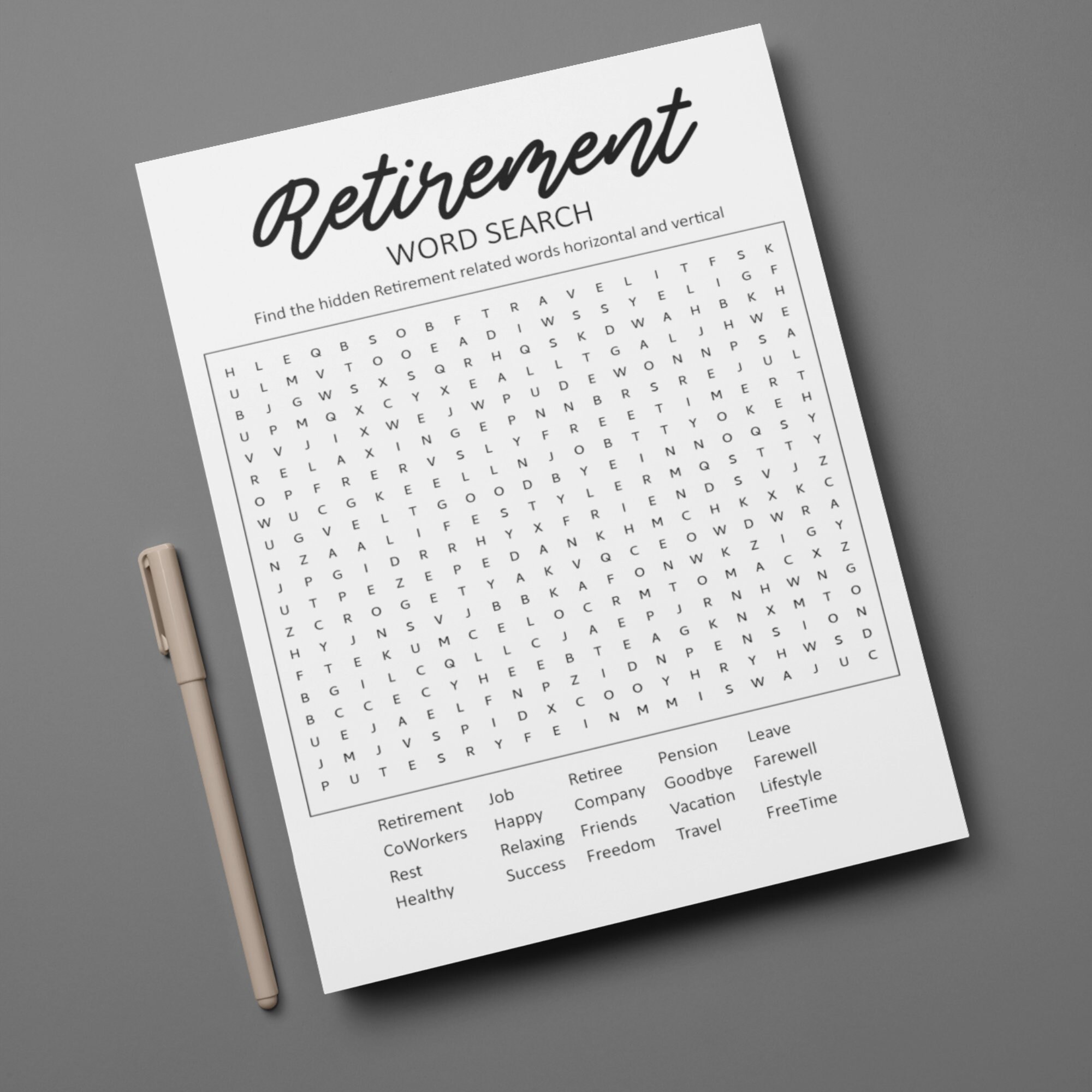 Printable Retirement Word Search Game