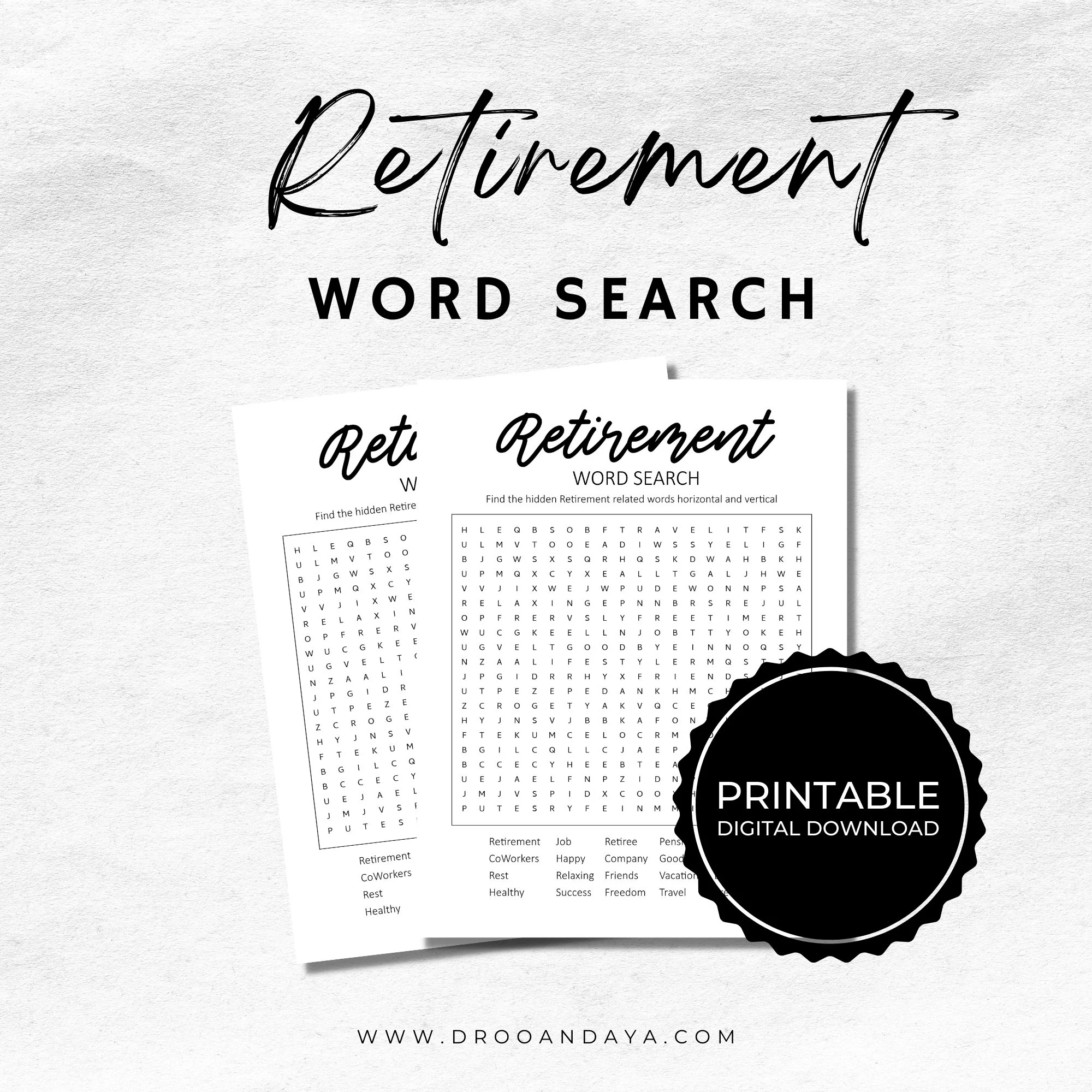 Printable Retirement Word Search Game Printable Retirement Word Search Game