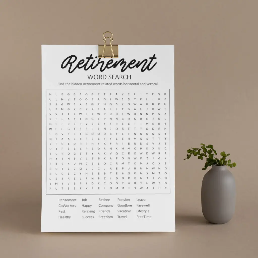 Printable Retirement Word Search Game