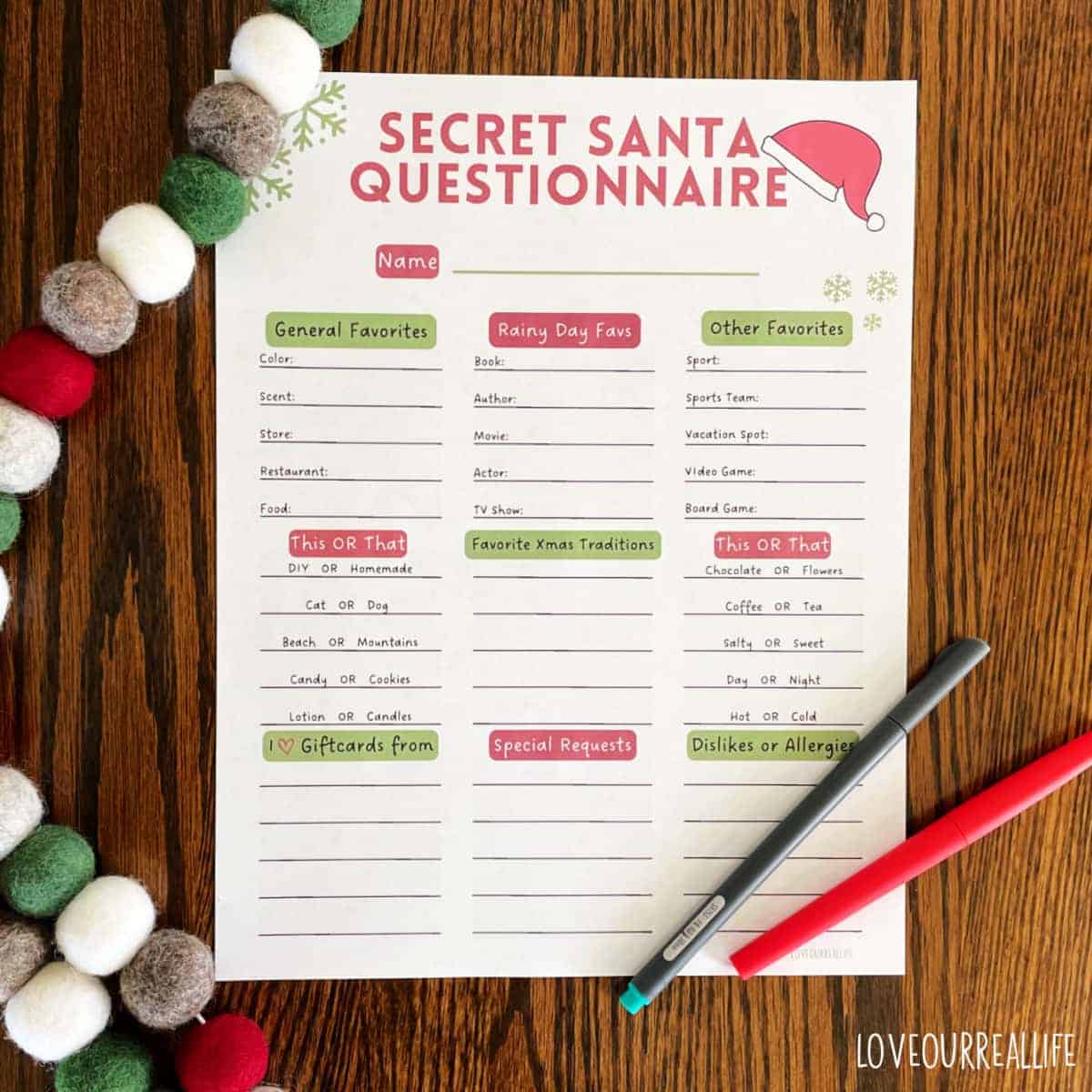 Printable Secret Santa Template