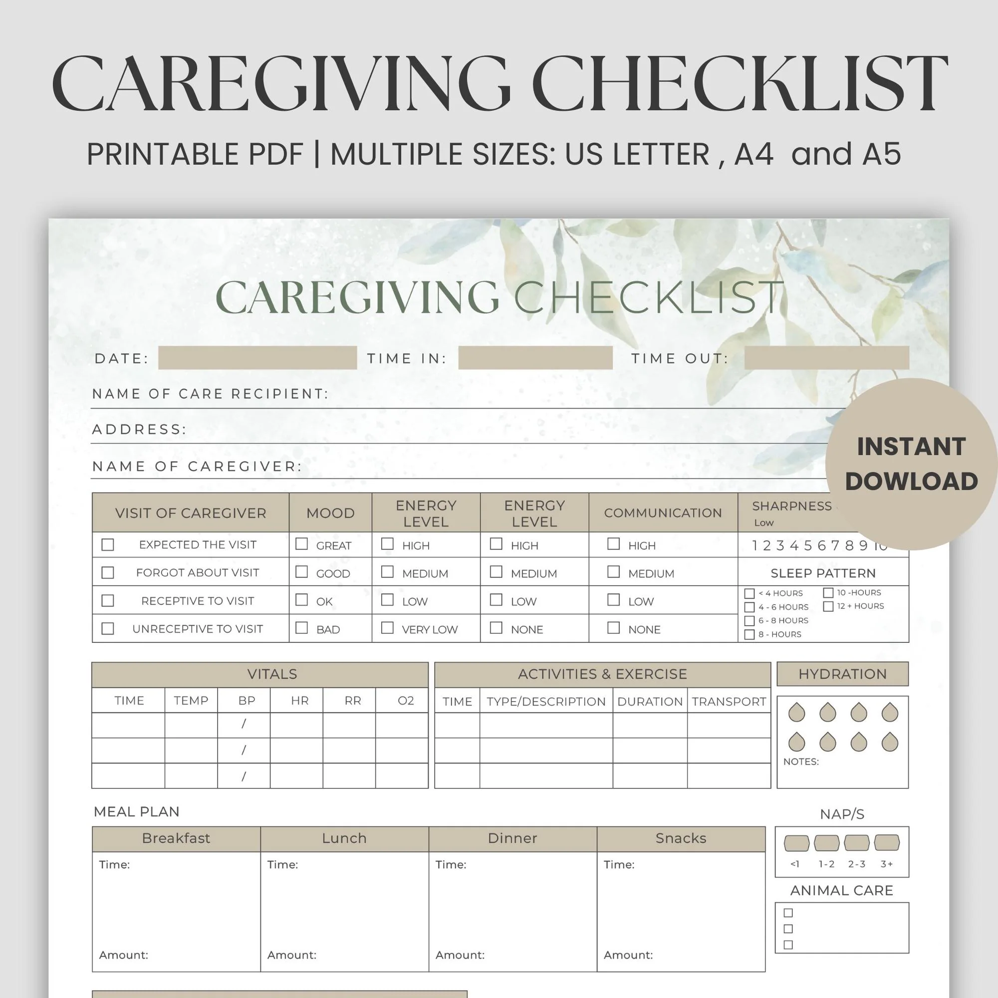 Printable Senior Caregiver Checklist