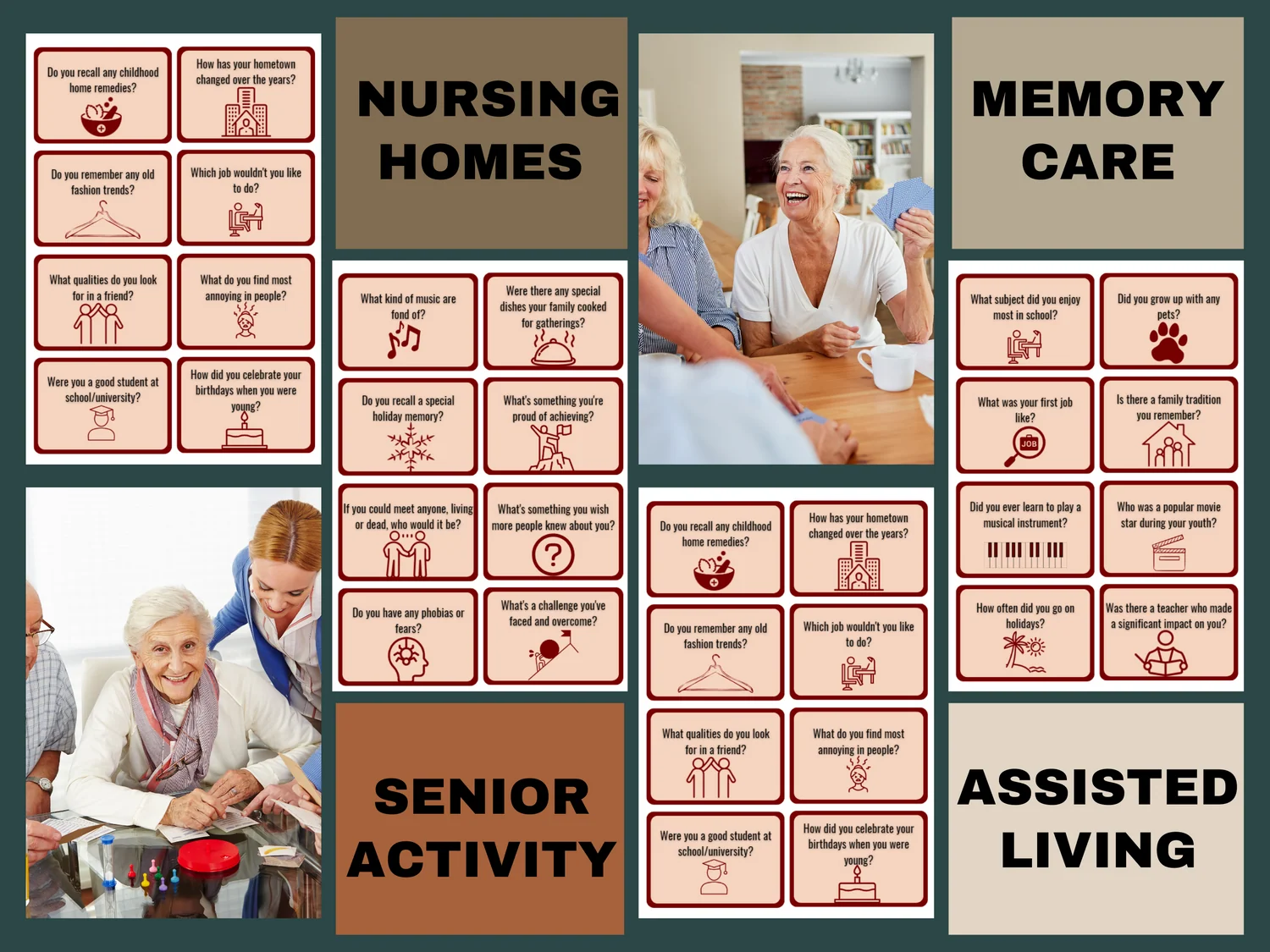 Printable Senior Conversation Game Elderly Engagement Memory Stimulation Activity Dementia Activities Reminiscing Games Memory Care