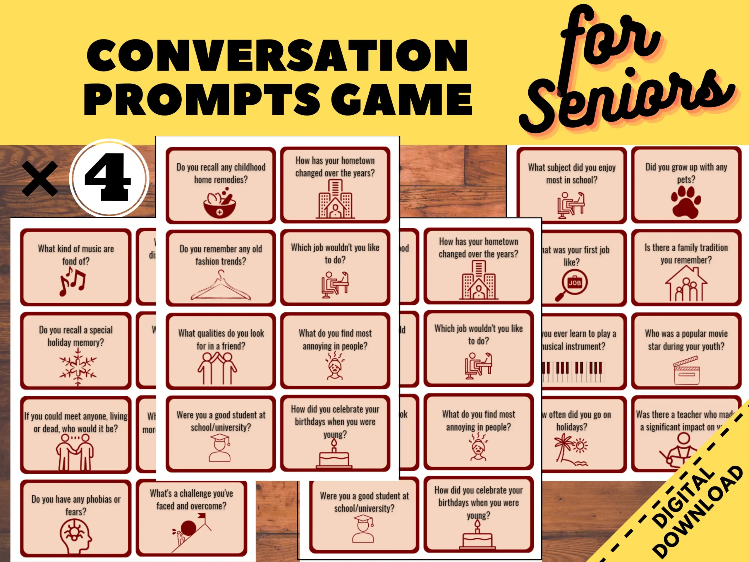 Printable Senior Conversation Game Elderly Engagement Memory Stimulation Activity Dementia Activities Reminiscing Games Memory Care