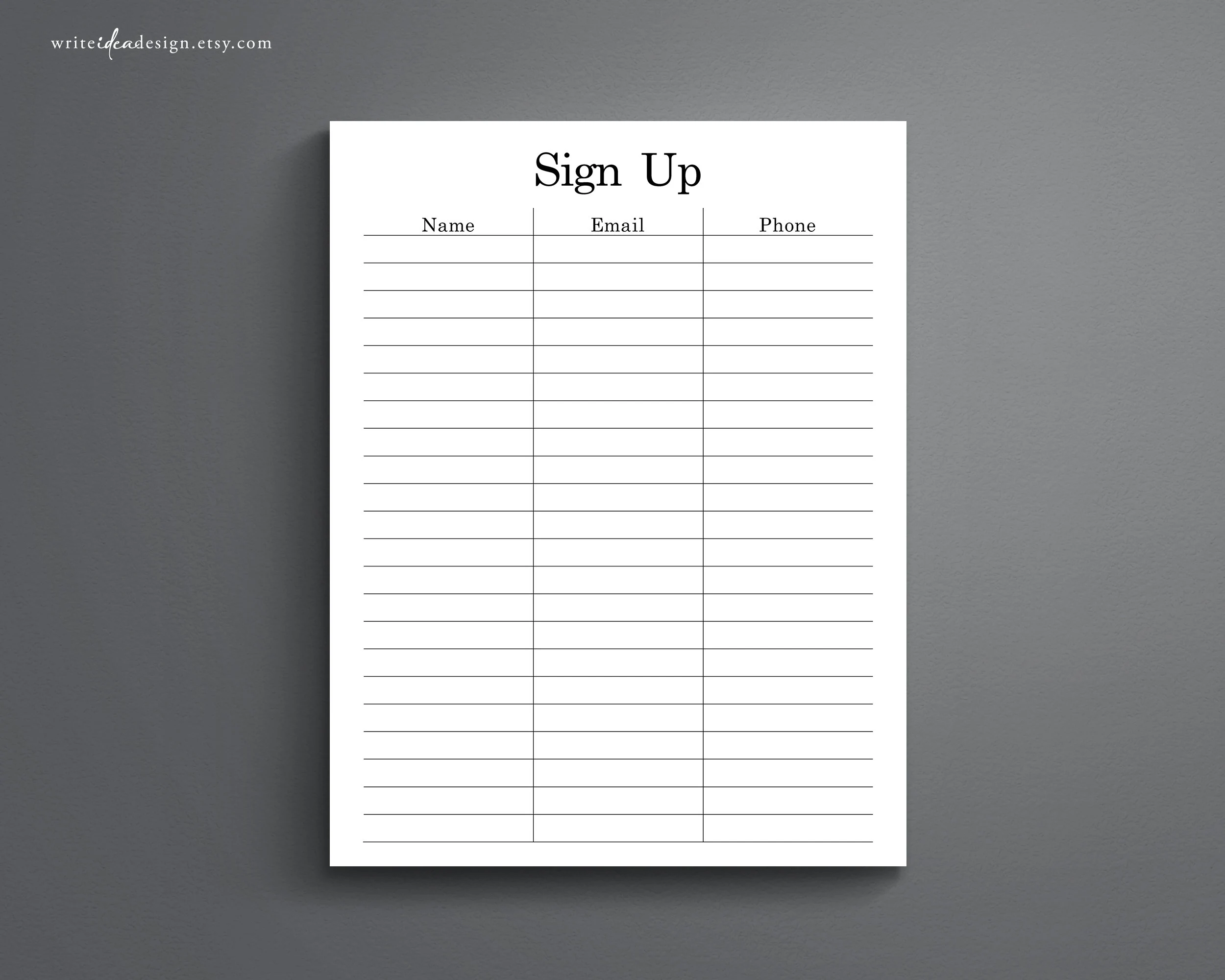 Printable Sign Up Sheet Event Party