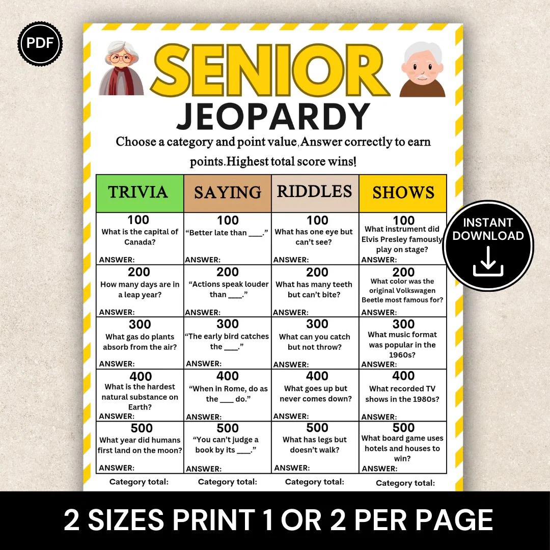 Printable Trivia Questions For Seniors Printable Trivia Questions For Seniors