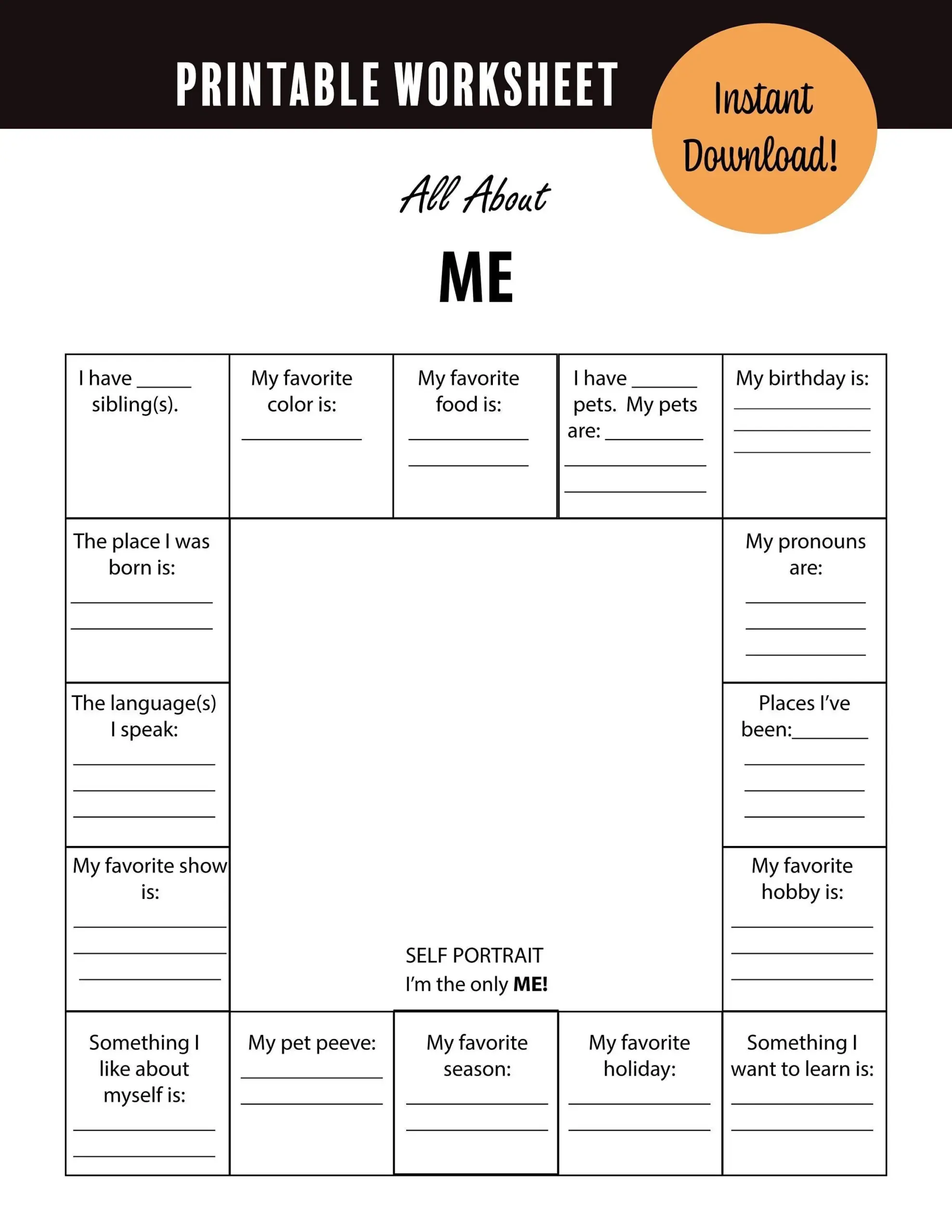Printable Worksheet All About Me