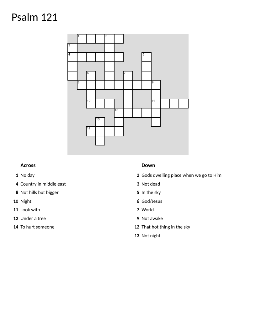 Psalm 121 Crossword Puzzle
