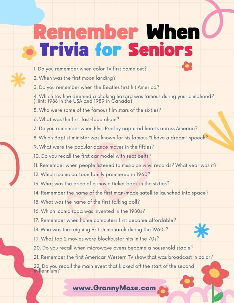 Remember When Trivia For Seniors