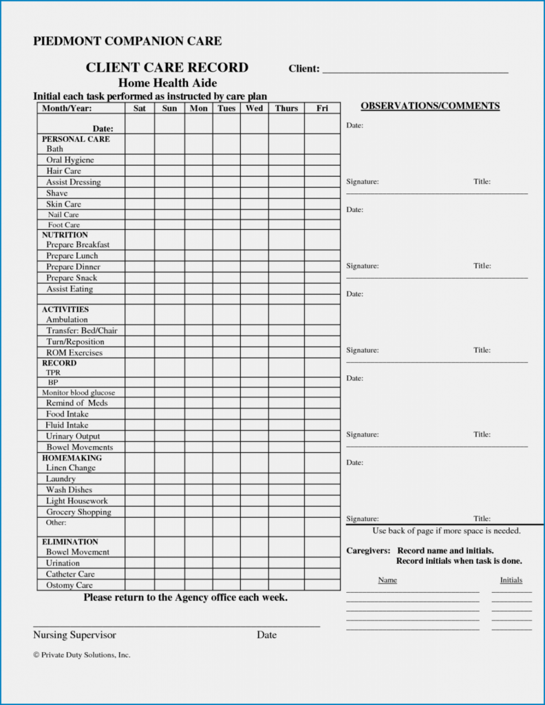 Responsibilities Printable Caregiver Daily Checklist Template