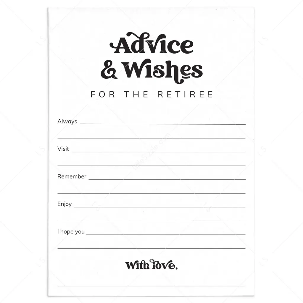 Retirement Advice Wishes Card Printable