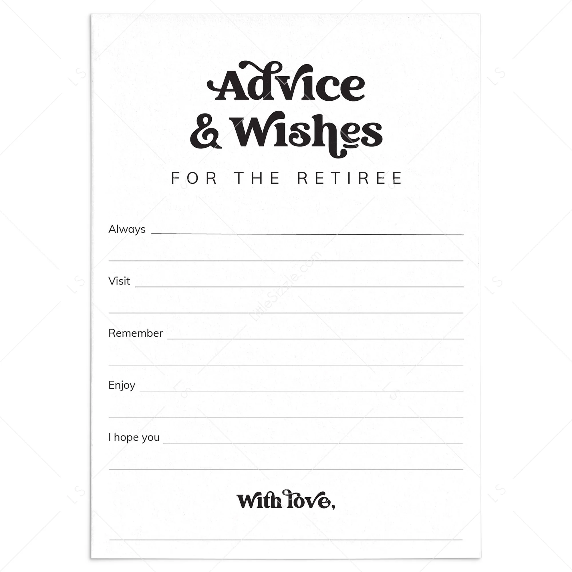Retirement Advice Wishes Card Printable