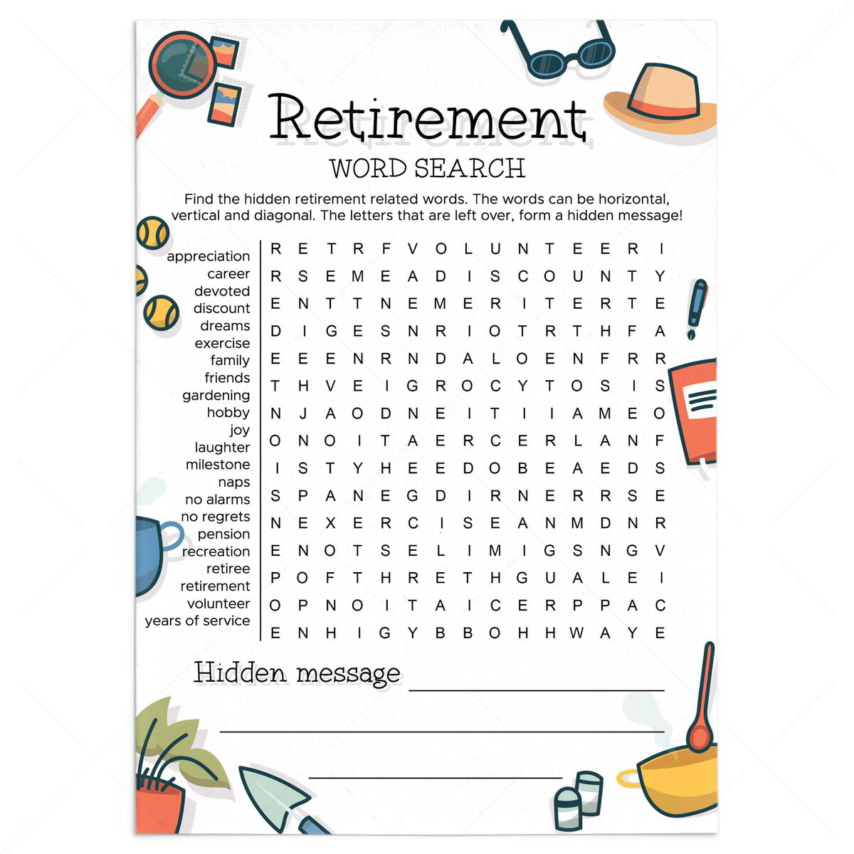 Retirement Word Search Game For A Colleague Goodbye Party