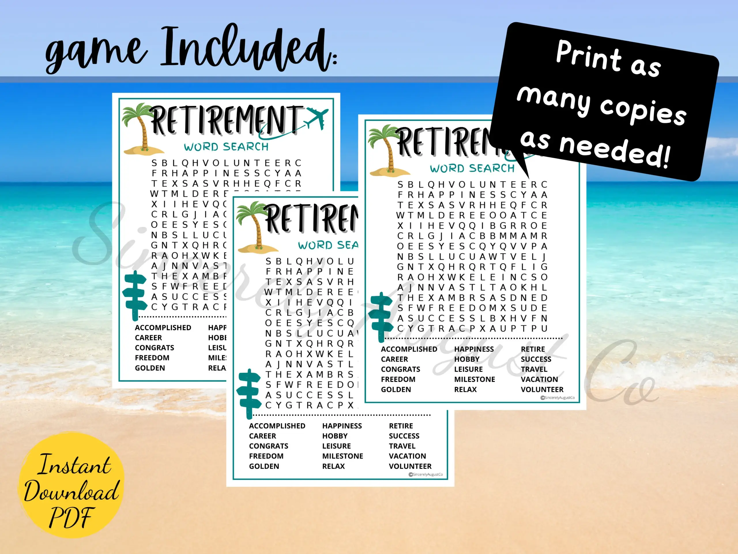 Retirement Word Search Game Printable