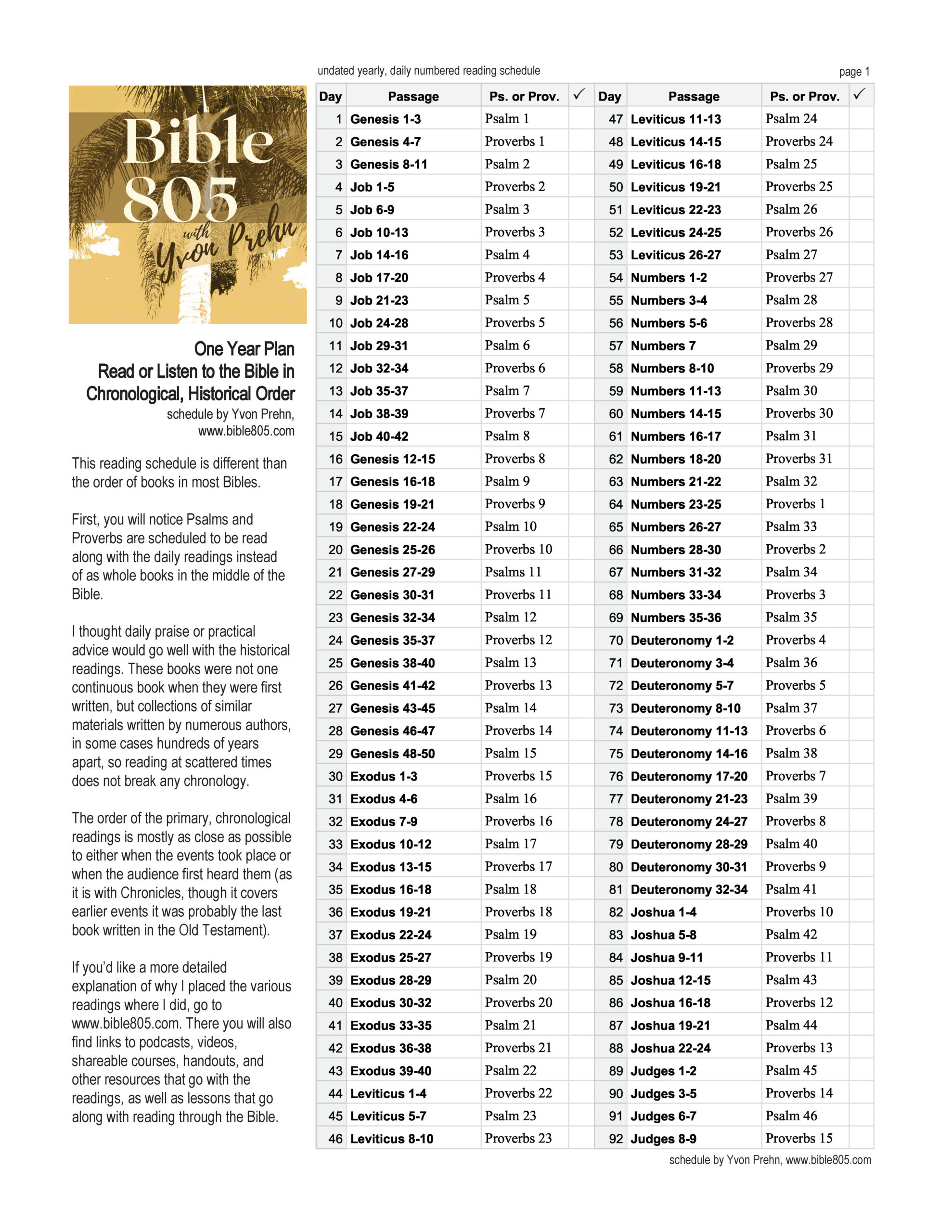 Schedules For Reading Through The Bible In Chronological Order Download And Print Out