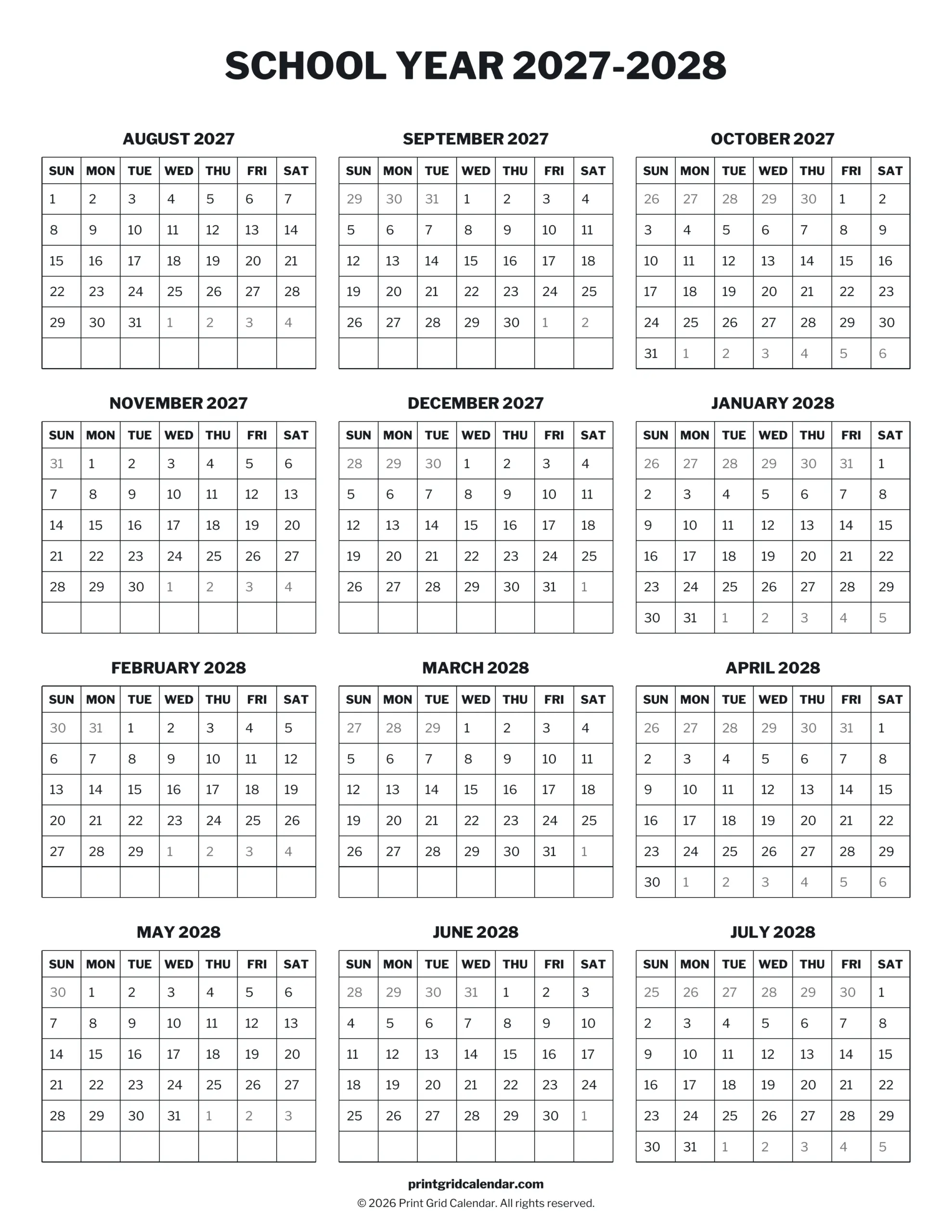 School Year 2027 2028