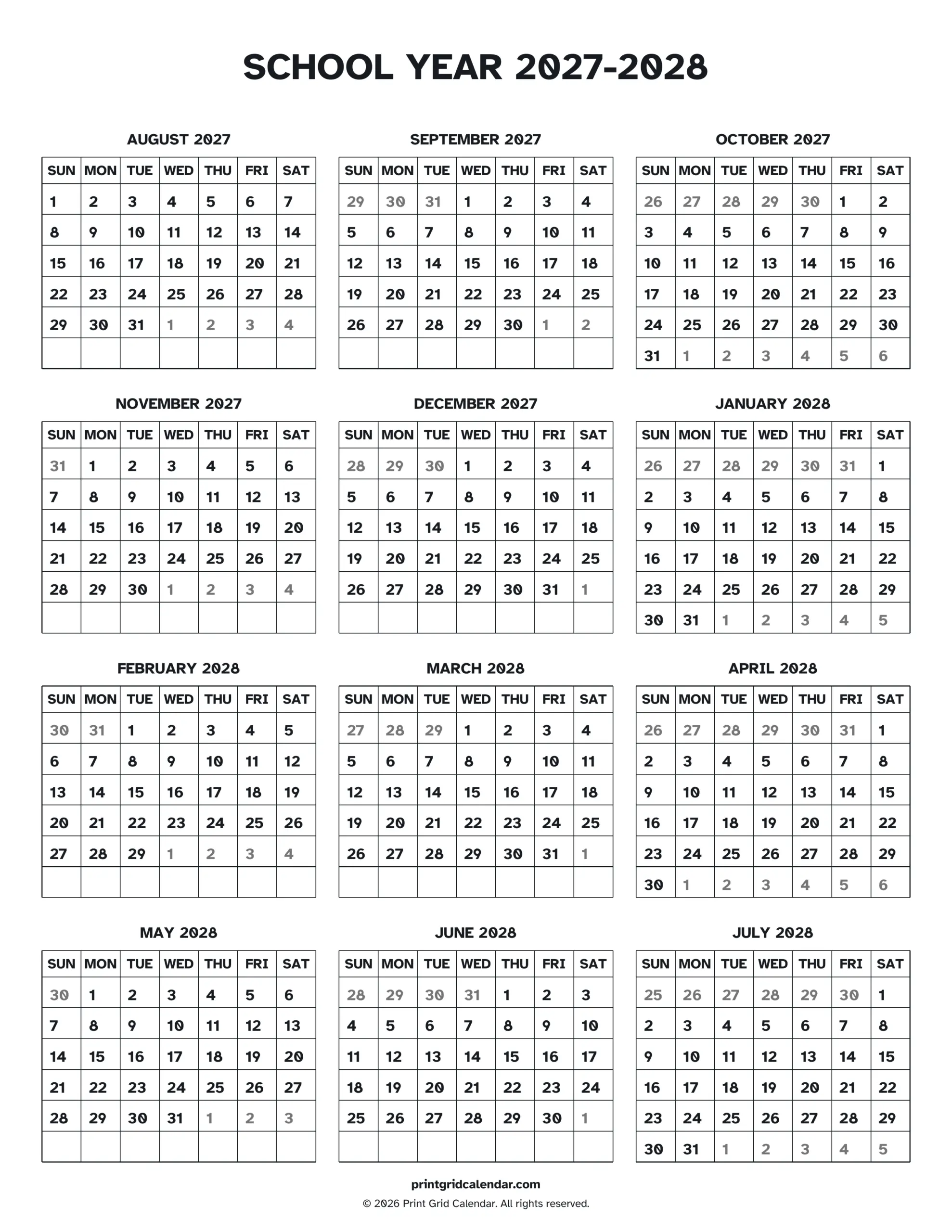 School Year 2027 2028