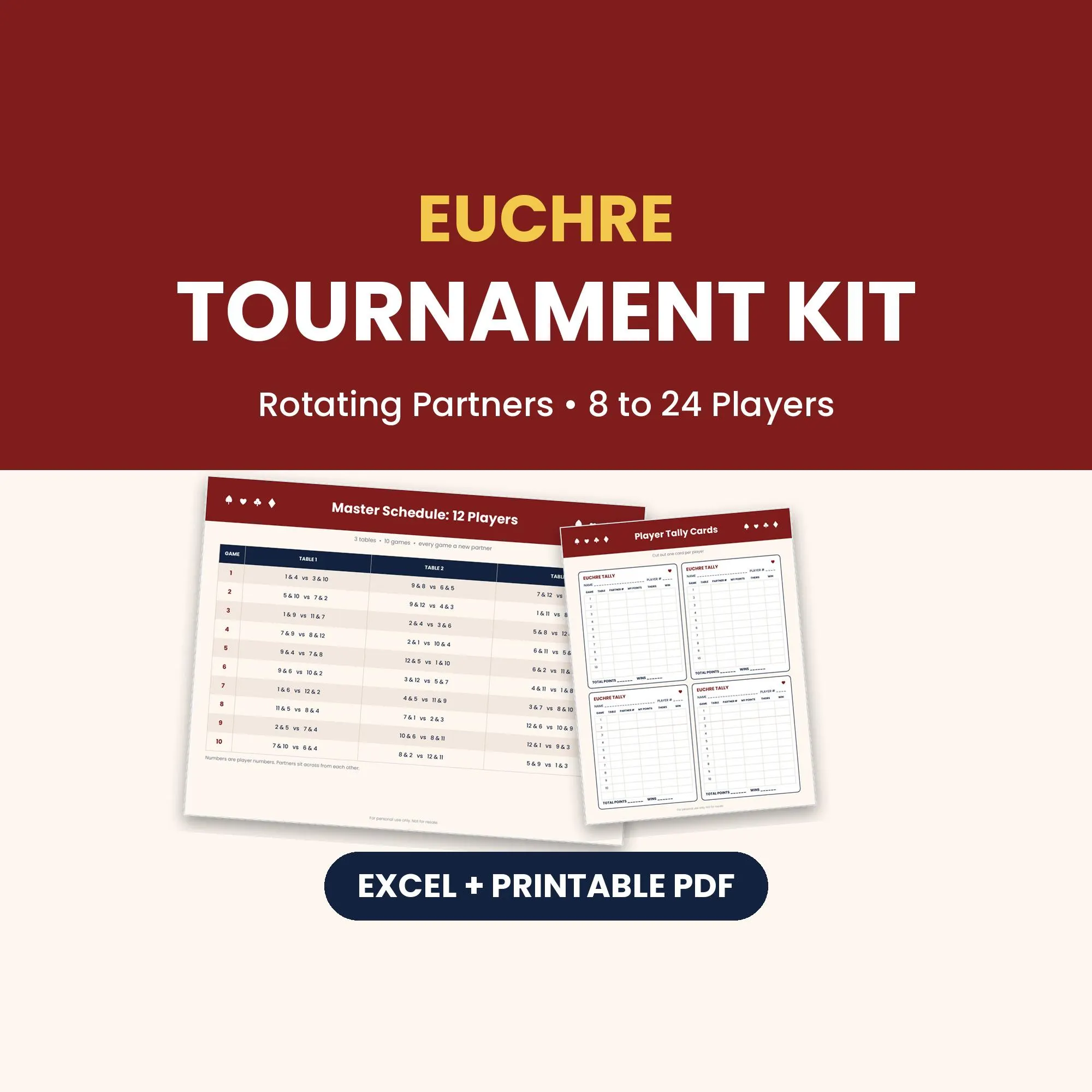 Score Sheets For 8 Player Euchre