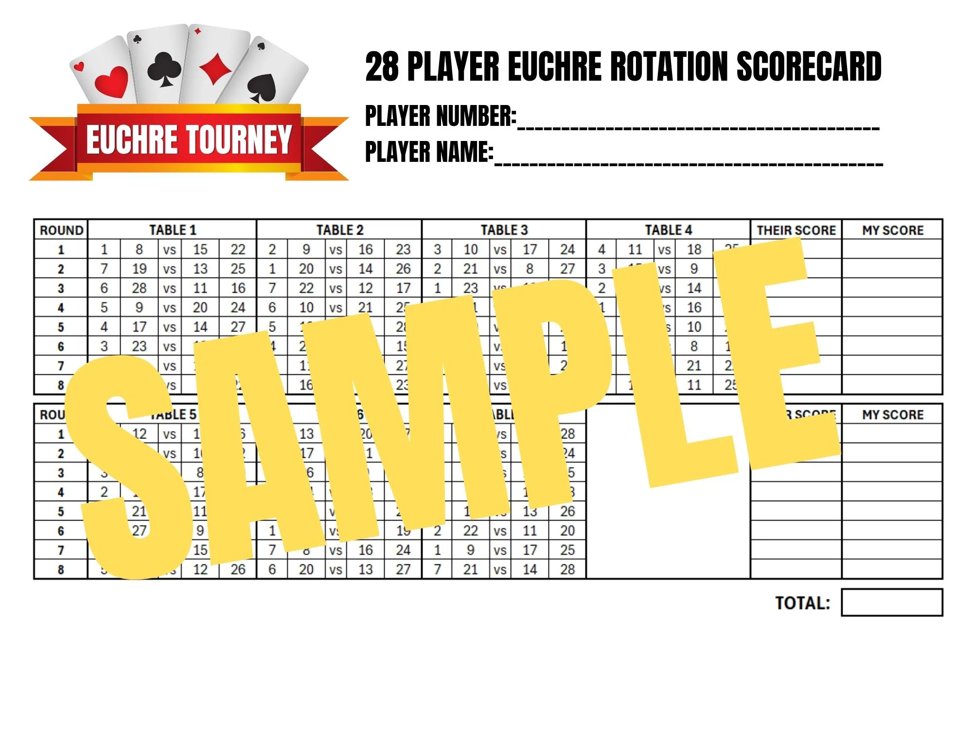 Score Sheets For 8 Player Euchre