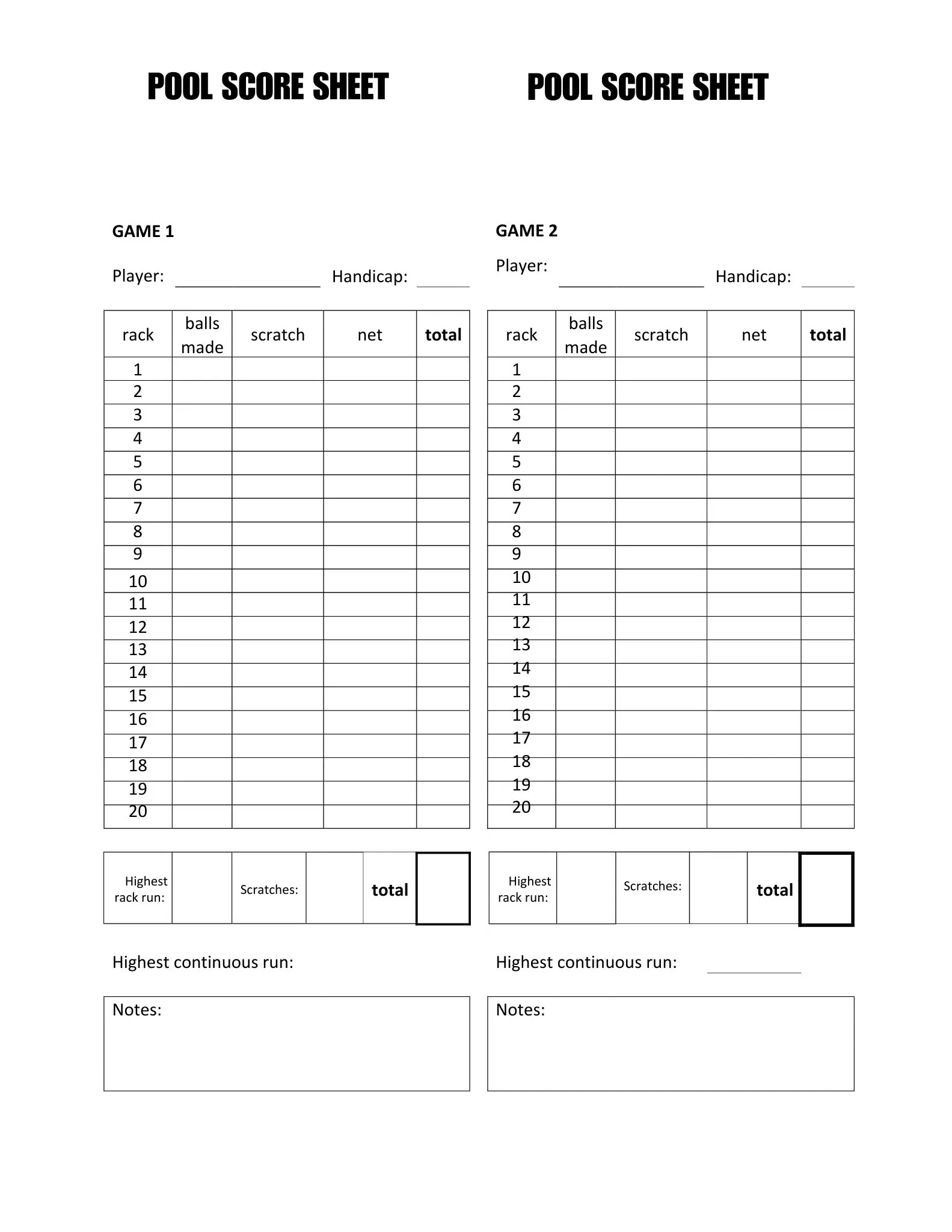 Scoring Sheets