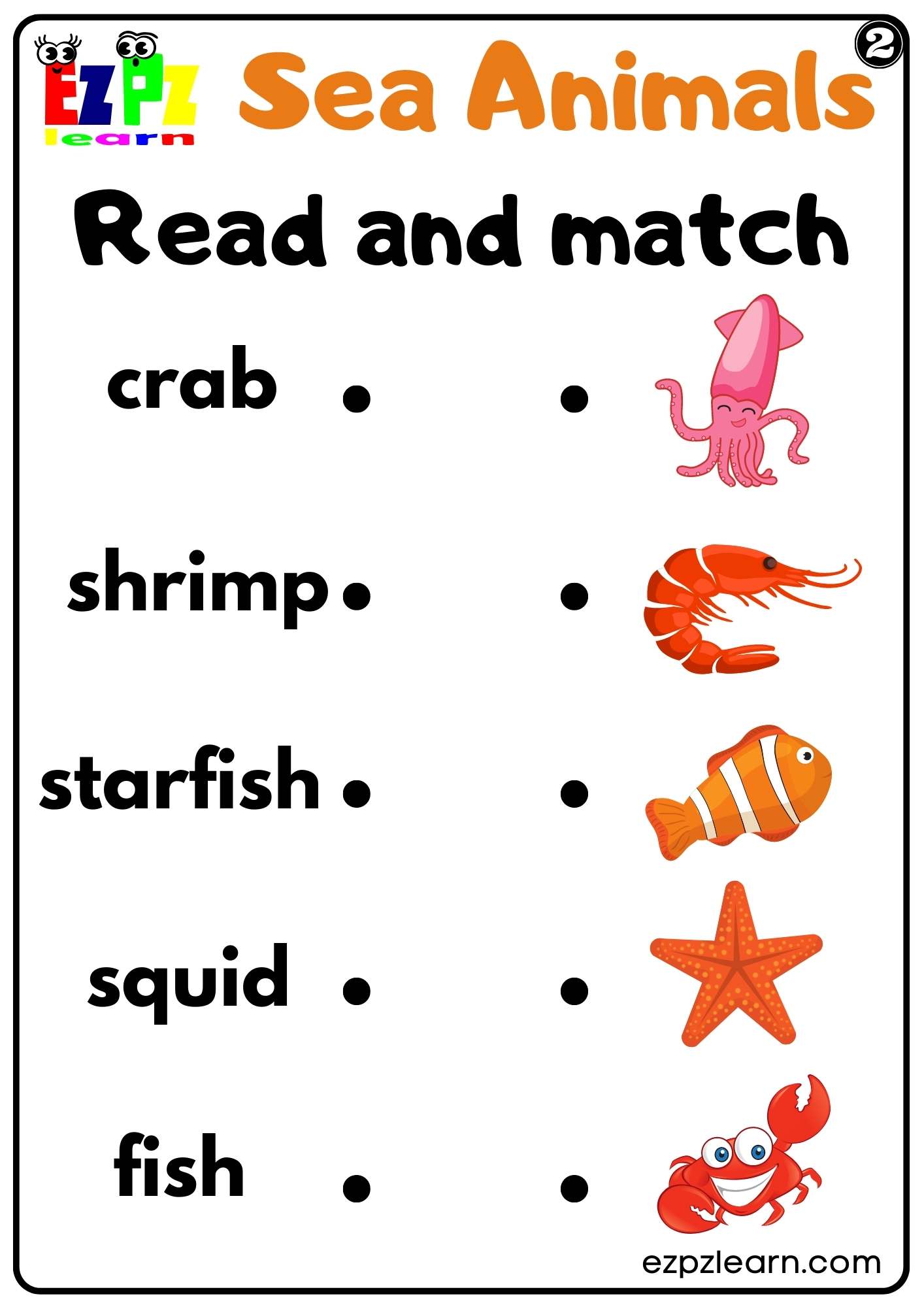 Sea Animals Read And Match Worksheet For Kids And Esl Set 2 Free Pdf Download